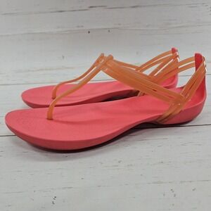 Crocs Isabella Jelly T-Strap Womens Size 7 Pink Coral Orange Slip On Sandal